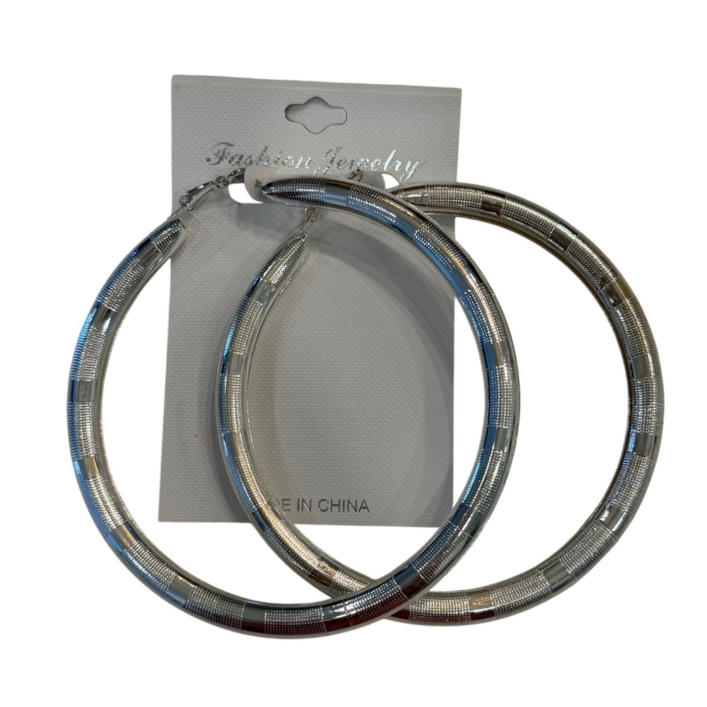 Fashion Jewelry Silver Oversized Textured Hoop Earrings Large Statement Round
